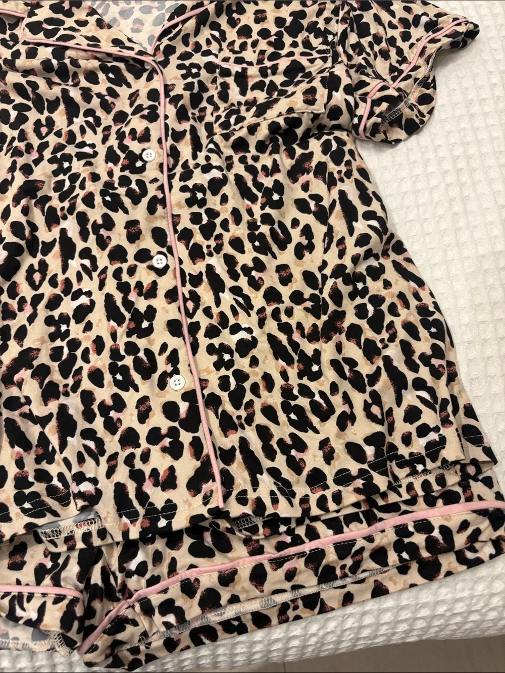 Tahari Leopard Print Button-Front Top with Pink Trim